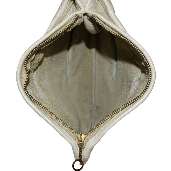 Vintage Leather Bag, Off White Purse, Side Entry, Metal Zipper, Leather - Picture 5 of 6